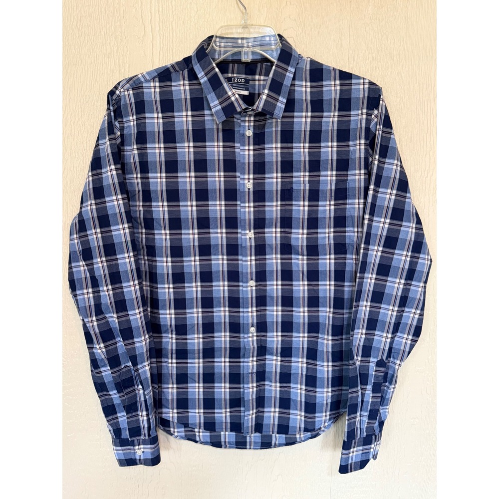 IZOD Advantage Performance Mens Blue Plaid Stretch Long Sleeve Shirt 2XL 18-18.5